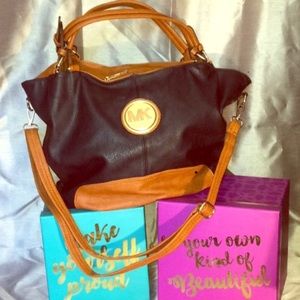 Michael Kors HUGE!!! Leather Navy Gold Brown